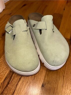 Birkenstock Papillo platform chunky Boston suede green size 41 9.5 narrow